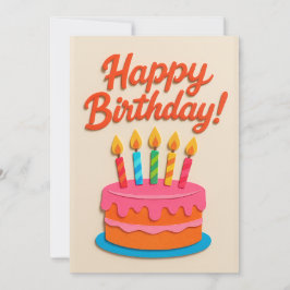 Pastel de cumpleaños colorido con tarjeta de velas