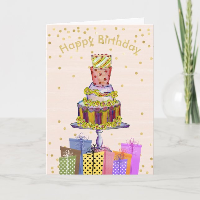 Pastel de cumpleaños divertido y tarjeta de cumple (Anverso)