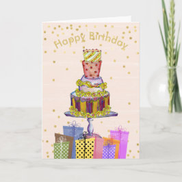 Pastel de cumpleaños divertido y tarjeta de cumple