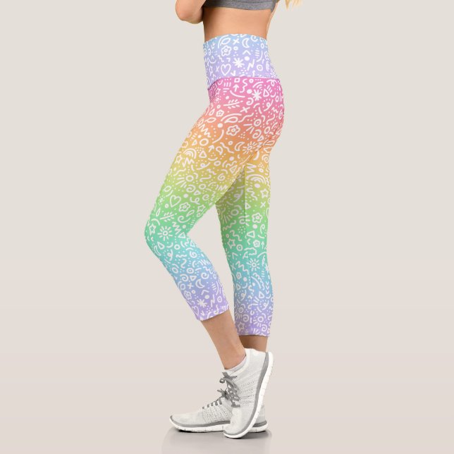 Pastel de Doodles Arcoiris Capri Leggings (Izquierda)