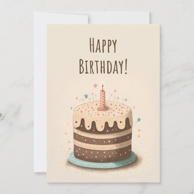 Pastel de Ilustracion con tarjeta de cumpleaños y  (Anverso)