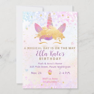 Pastel de invitación de cumpleaños de Unicornio má
