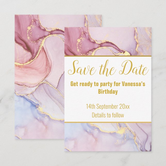 PASTEL DE MÁRMOL LUXE GUARDAR LA TARJETA RSVP DE F (Anverso / Reverso)