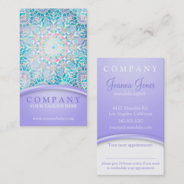 Pastel de nieve Mandala - Tarjeta de cita púrpura (Anverso / Reverso)