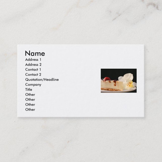 Pastel de queso y una tarjeta de visita de la (Anverso)