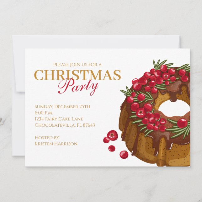 Pastel de tarta de Cranberry Bundt para invitacion (Anverso)