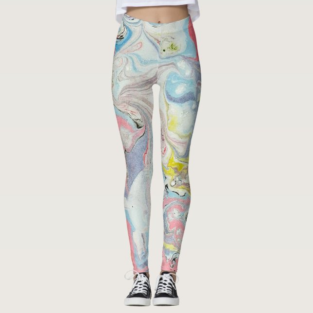 Pastel Ebru Water Marble Abstract Leggings (Anverso)