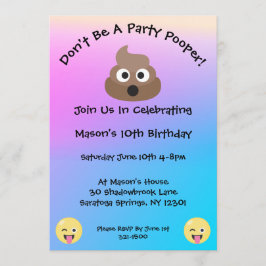 Pastel Fiesta Pooper Emoji Invitación de cumpleaño
