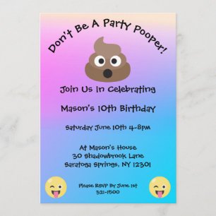 Pastel Fiesta Pooper Emoji Invitación de cumpleaño