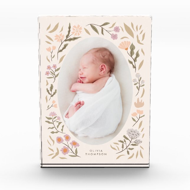 Pastel Floral de recién nacidos Foto Keepsake (Anverso)
