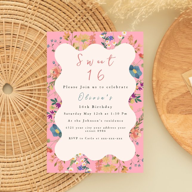 Pastel Floral Sweet 16 Invitación (Subido por el creador)