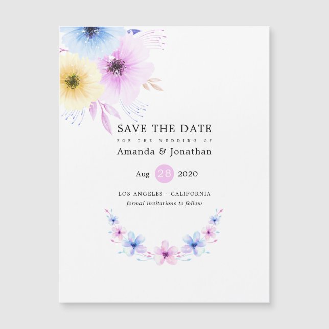 Pastel Floral Wedding Save the Date (Anverso)