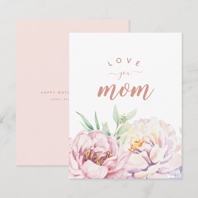 Pastel Florals te ama mamá tarjeta plana Minimalis (Anverso / Reverso)