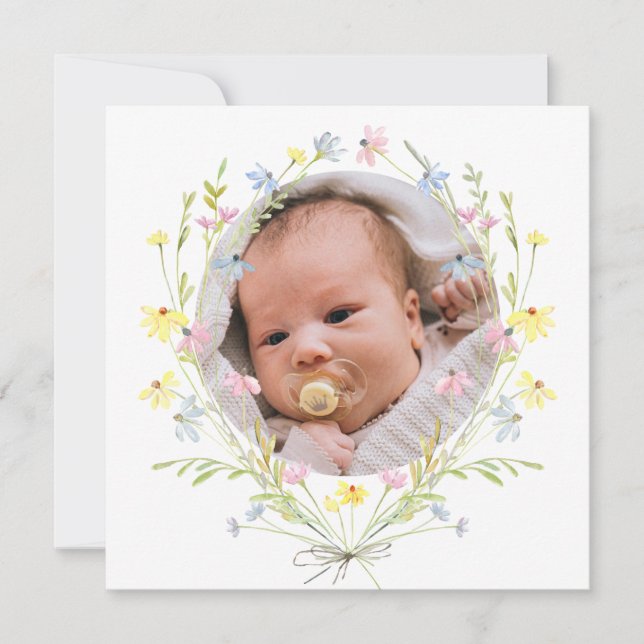 Pastel Flores Silvestres Baptismo Gracias Tarjeta (Anverso)