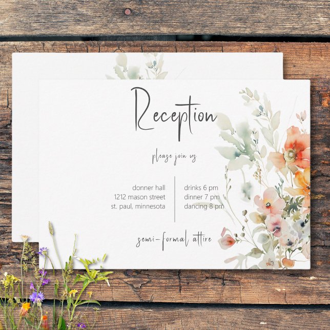 Pastel Flores Silvestres Loose Recepción moderna (Pastel Loose Wildflowers Modern Reception Enclosure Card)