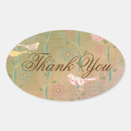 Pastel Flower Birds Gracias Pegatina Oval