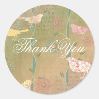 Pastel Flower Birds Gracias Pegatina redonda