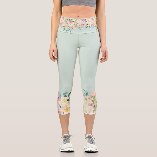 Pastel Flower Borders Capri Leggings (Anverso)