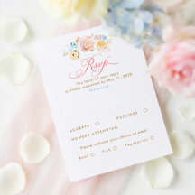 Pastel Flowers Whimsical Elegant Wedding RSVP Card
