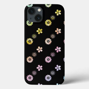 Pastel Funda negro con flor arcoiris a rayas