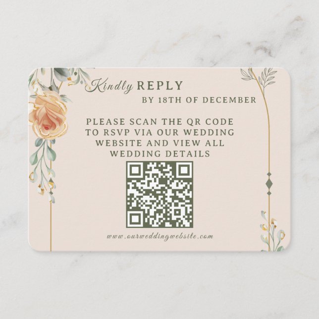 Pastel Gold Floral Wedding RSVP Card (Anverso)
