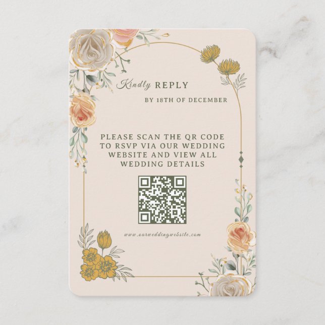 Pastel Gold Floral Wedding RSVP Card (Anverso)