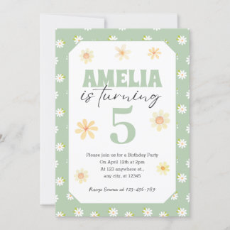 Pastel Green Daisy Birthday Invitación a cualquier