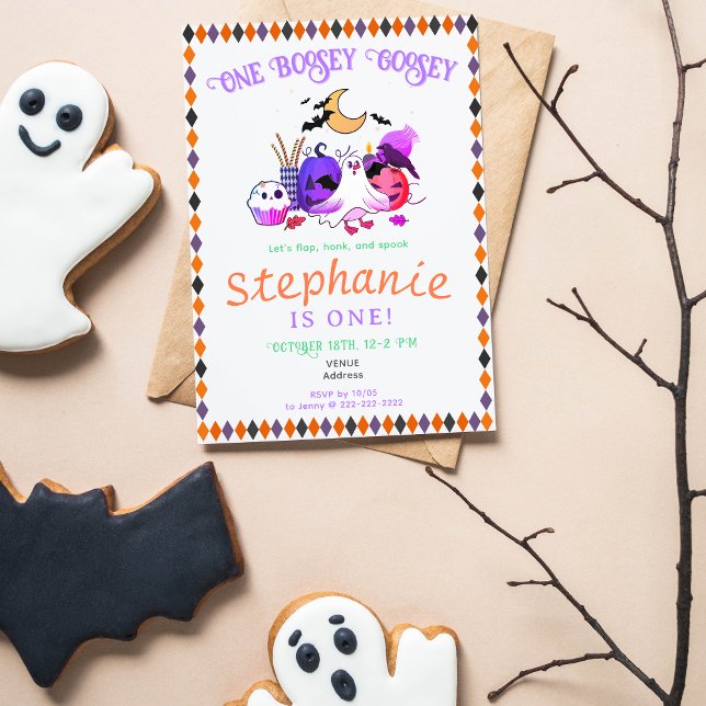 Pastel Halloween Goose Toddler Any Age Birday (Pastel Halloween Goose Toddler Any Age Birthday Party Invitation. Spooky Boo-sey Goose, Ghost Goose)