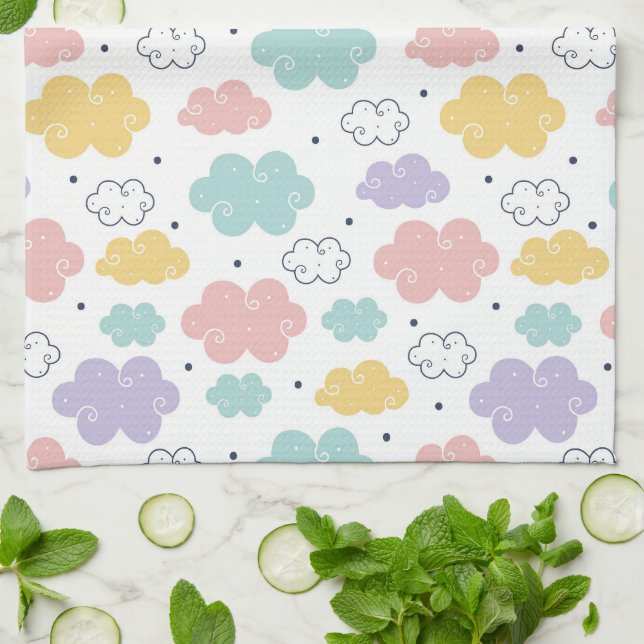 Pastel Kawaii Cloud Pattern Kitchel Toalla (Doblado)