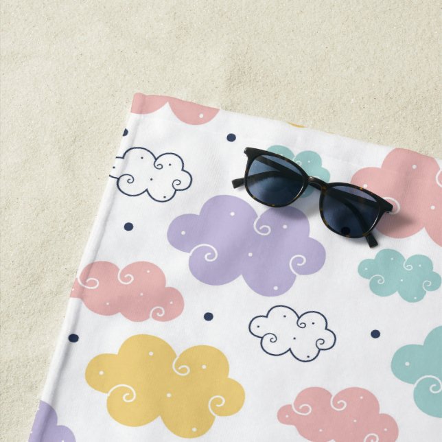 Pastel Kawaii Cloud Pattern Toalla de playa (In situ)