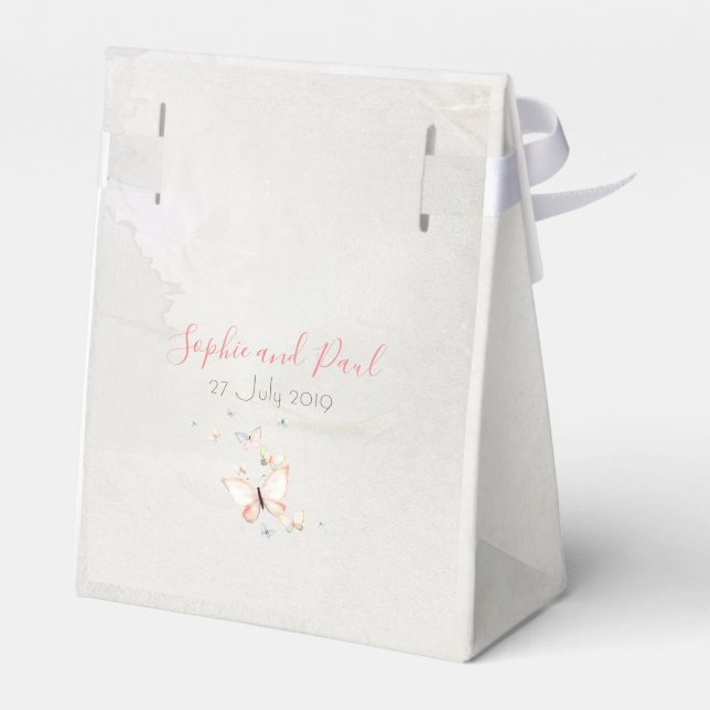 Pastel Mariposas Caja de Favor de Boda (Reverso)