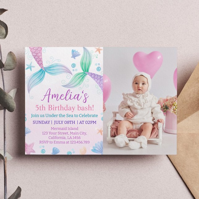 Pastel Mermaid Primera Invitación de Cumpleaños (Subido por el creador)