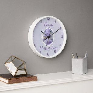 Pastel Morado Púrpura Iris Madre Día Reloj de pare