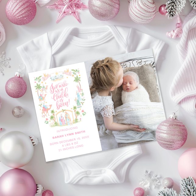 Pastel Nativity Baby Announcement Photo Card (Subido por el creador)