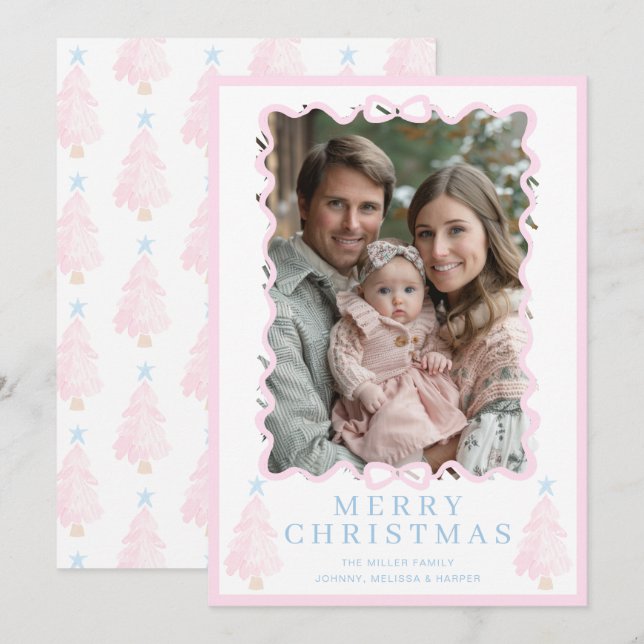 Pastel Navidades rosados Árbol de navidad acuarela (Anverso / Reverso)