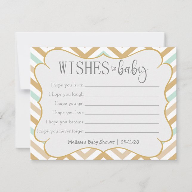 Pastel Oro y Zig Verde Zag Deseos del bebé (Anverso)
