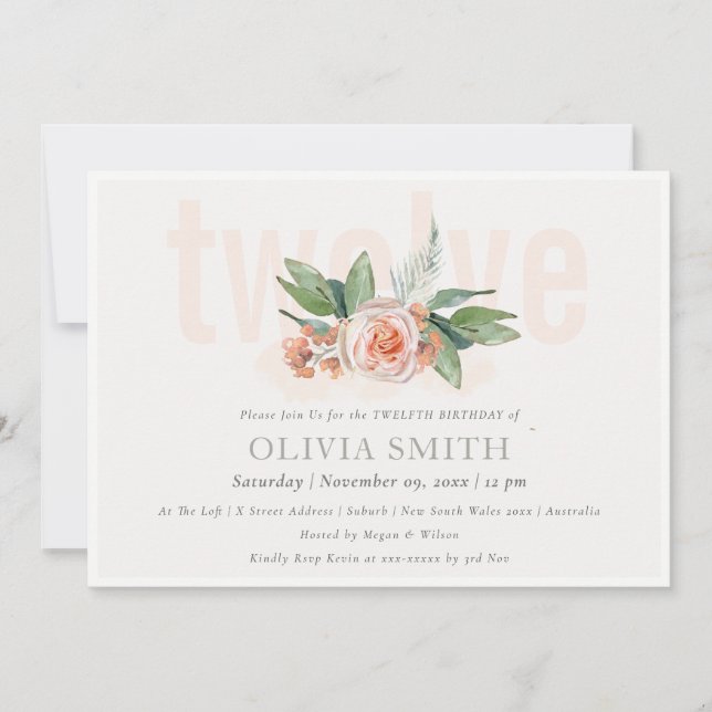 Pastel Peach Rosa Floral Bunch 12 Invitación de cu (Anverso)