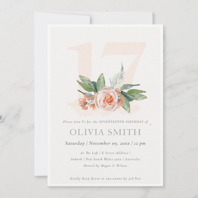 Pastel Peach Rosa Floral Bunch 17 Invitación de cu (Anverso)