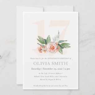 Pastel Peach Rosa Floral Bunch 17 Invitación de cu