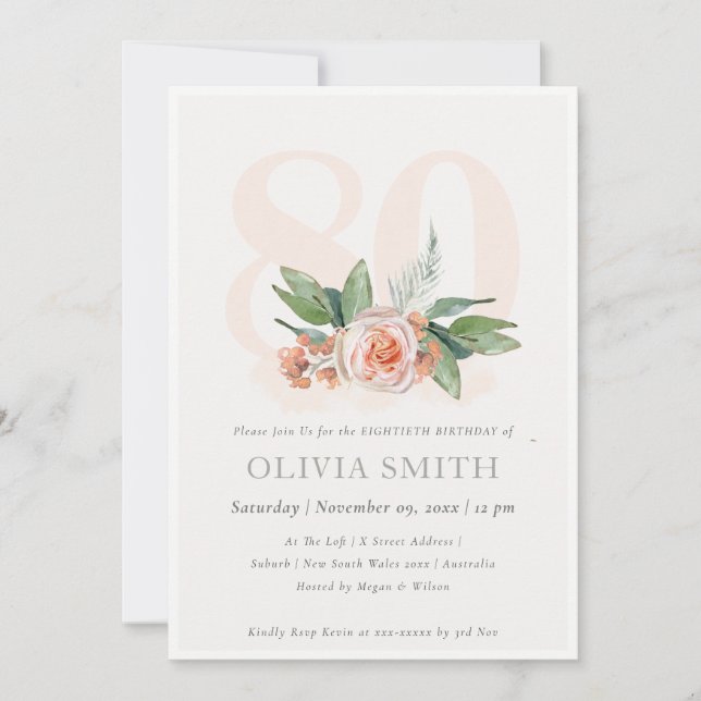 Pastel Peach Rosa Floral Bunch 80 Invitación de cu (Anverso)