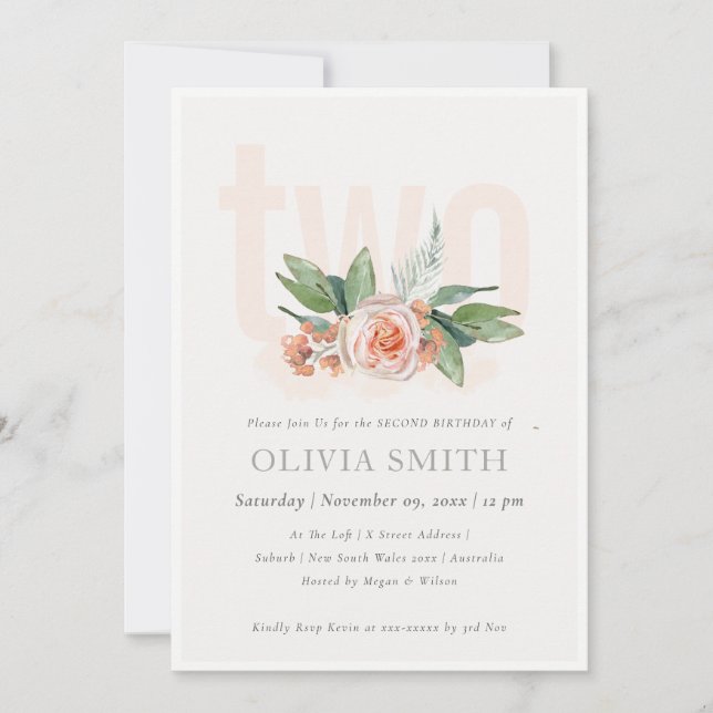 Pastel Peach Rosa Floral Bunch Invitación de cumpl (Anverso)