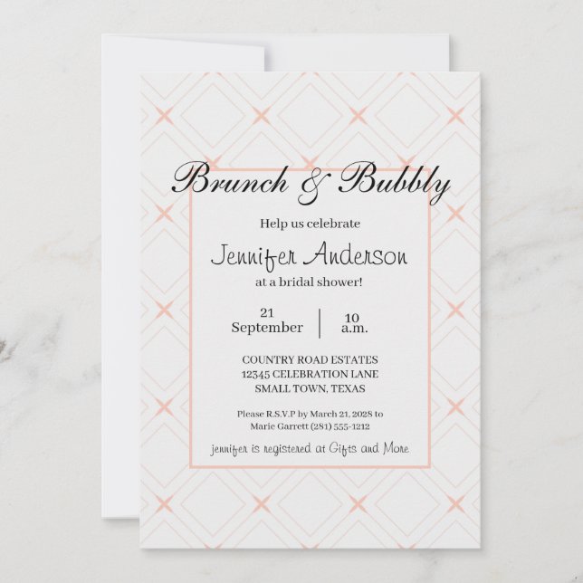 Pastel Peach y Cream Geometric Bridal Brunch (Anverso)