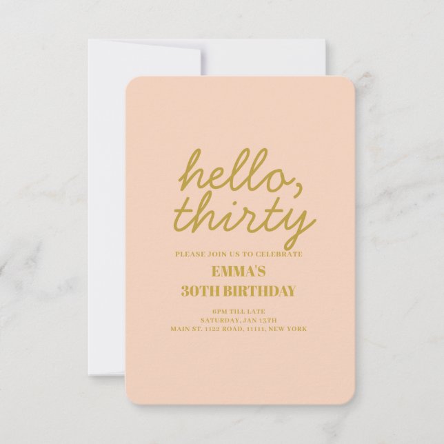 Pastel Peachy Hello Treinta Cumpleaños Invitación (Anverso)