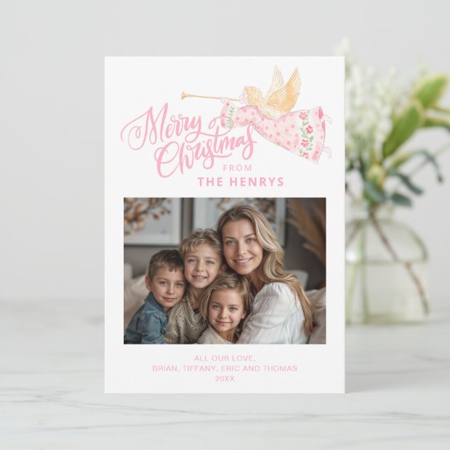 Pastel Pink Angel | Merry Christmas Photo (Anverso de pie)