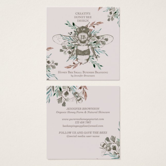 Pastel Pink Creative Honey Bee Apiary Vintage (Anverso y reverso)