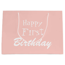Pastel Pink Feliz Primer Cumpleaños Gran Bolsa de