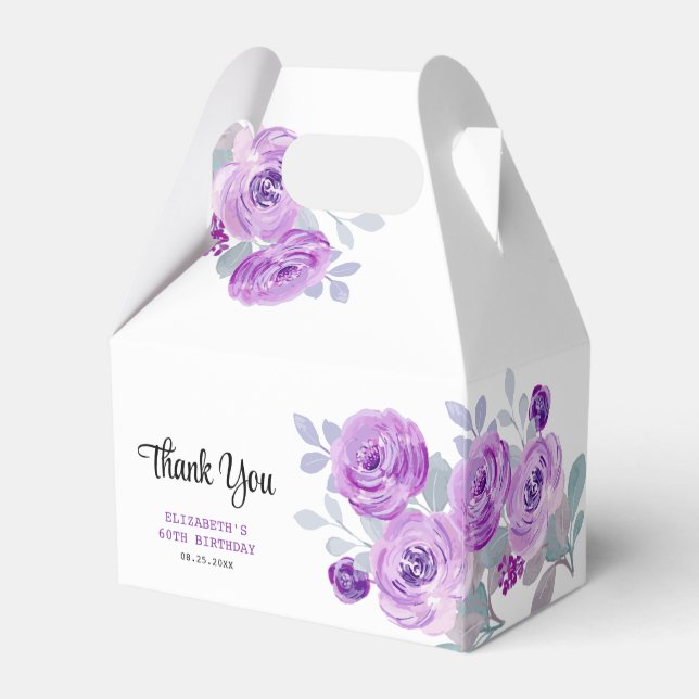 Pastel Purple Rosa Greenery Caja de Favor de Cumpl (Reverso)