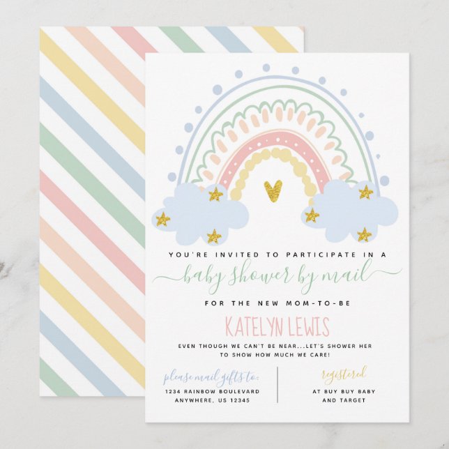 Pastel Rainbow Baby Shower por invitación de corre (Anverso / Reverso)
