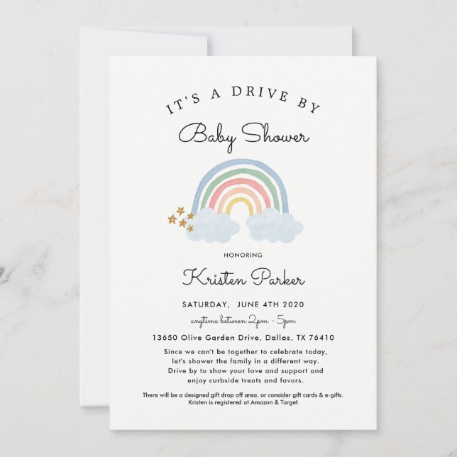 Pastel Rainbow Drive De Baby Shower Invitación Boy (Anverso)