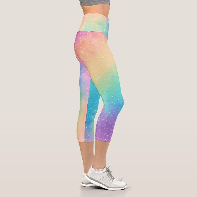 Pastel Rainbow Galaxy Capri Leggings (Derecha)